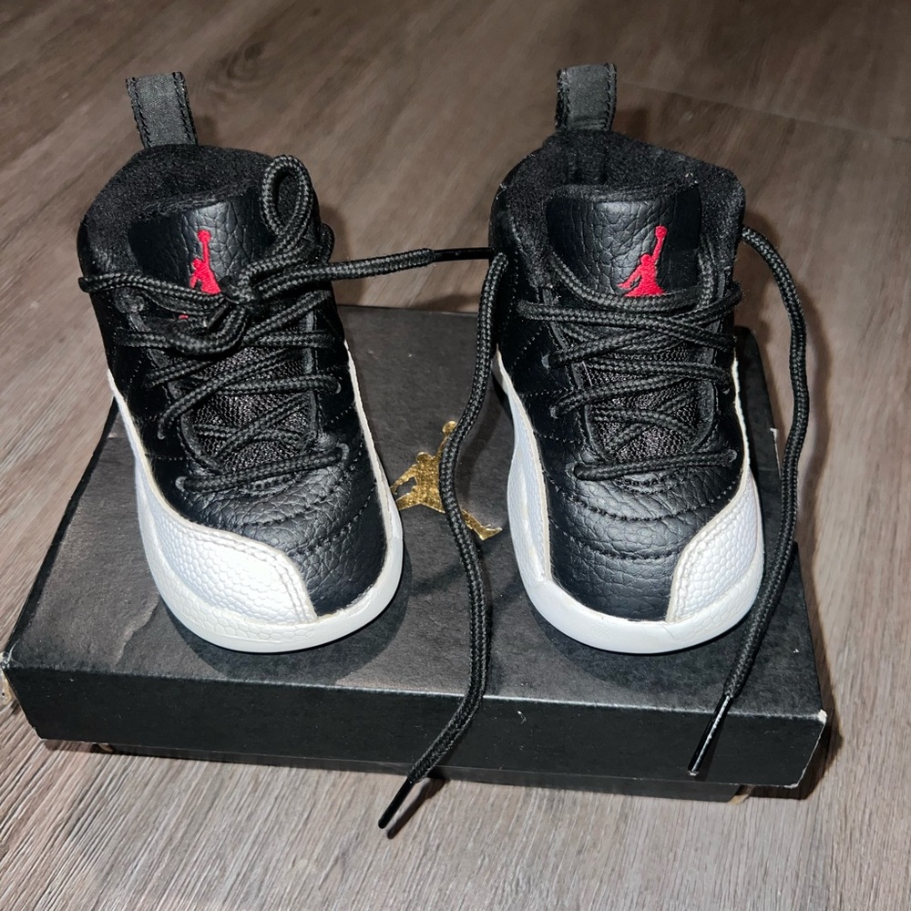 Size 5C Retro 12 black white and red air jordan